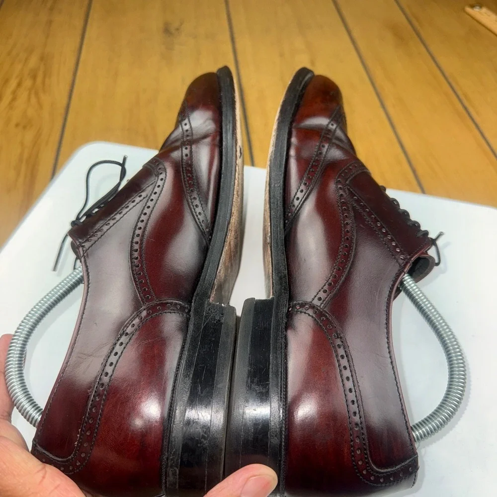 Burgundy Leather Wingtip Oxford Brogue Dress Shoes Mens Lace Up Almond Toe 10